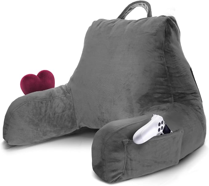 Nestl Reading Pillow for Bed, Back Pillow for Sitting Up in Bed, Dark Grey | 14” Backrest Pillow for Teens & Kids, Adjustable Support, Shredded Memory Foam Fill, OEKO-TEX, Use for Couch, Sofa, and Floor by Nestl