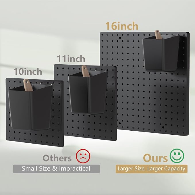 FZK Modular Plastic Peg Board Wall Organizer Kit, 16x16, Black | Features 33 storage accessories, heavy duty 200 pounds capacity, suitable for garage workshop, craft room and office wall - Image 4