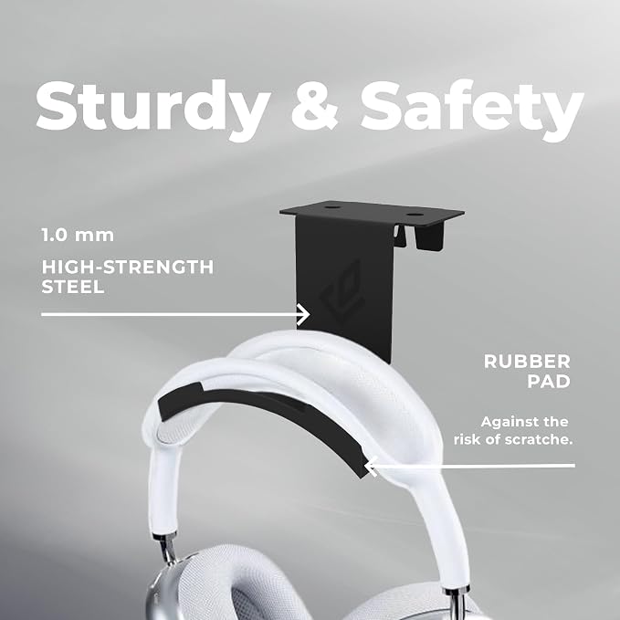 Dezctop Headphone Stand Holder Under Desk, PC Gaming Headset Hanger Mount, Earphone Stand Accessories, Headset Hook Holder for All Over Ear Headphone, for All Gamer Headset and Table Boards, Black - Image 3