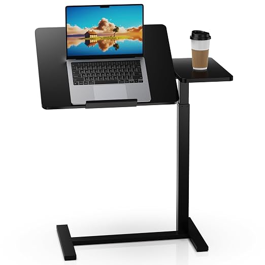 Simple Deluxe Standing Rolling Desk with Hidden Casters, Height Adjustable Pneumatic Mobile Laptop Desk, Tilting Bedside Table for Laptop, Overbed Bedside Table Hospital Home Use, Black by SimpleDeluxe
