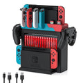 Switch Game Storage with Controller Charger for Nintendo Switch & OLED Model, Switch Charging Dock Charges 6 Joycons, Switch Gaming Accessories Holder Desk, Switch Game Gift Card Organizer (Red＆Blue) by MLIFEMFUL