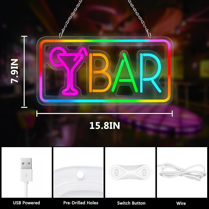 Bar Neon Sign, LED Sign for Wall Decor, LED Neon Light Signs for Home, USB Powered Bar lights for Cocktails Man Cave Party Club, Christmas Gifts - Image 4