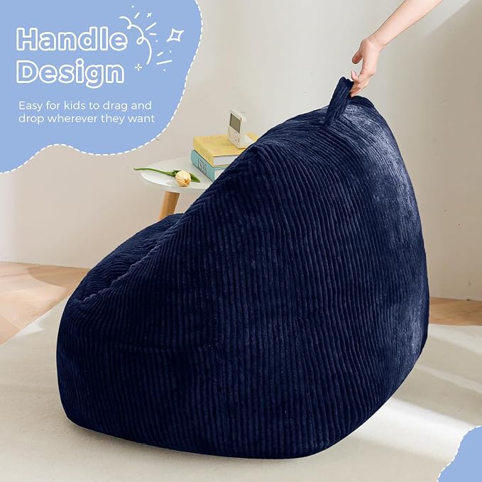 MAXYOYO Kids Bean Bag Chair, Convenient Bean Bag Sofa with Handle | Comfy Toddler Chair for Boys and Girls, Accent Sofa Chair with Pocket for Gaming Reading, Navy - Image 4