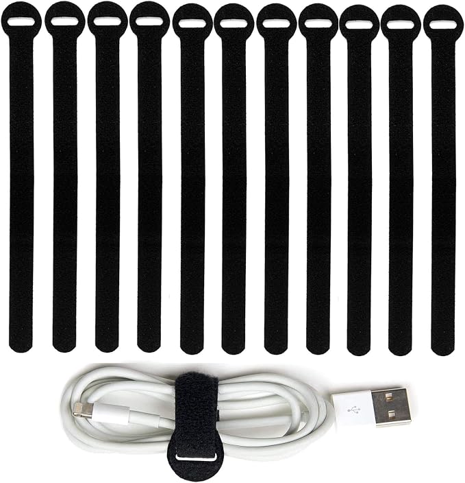 60pcs Reusable Fastening Cable Ties, 8-Inch Cable Straps Cable Management, Multi-Purpose Hook & Loop Cord Organizer Wire Ties, Adjustable Cable Organizer Cord Ties, Microfiber Cloth Straps, Black by HAVEMETD