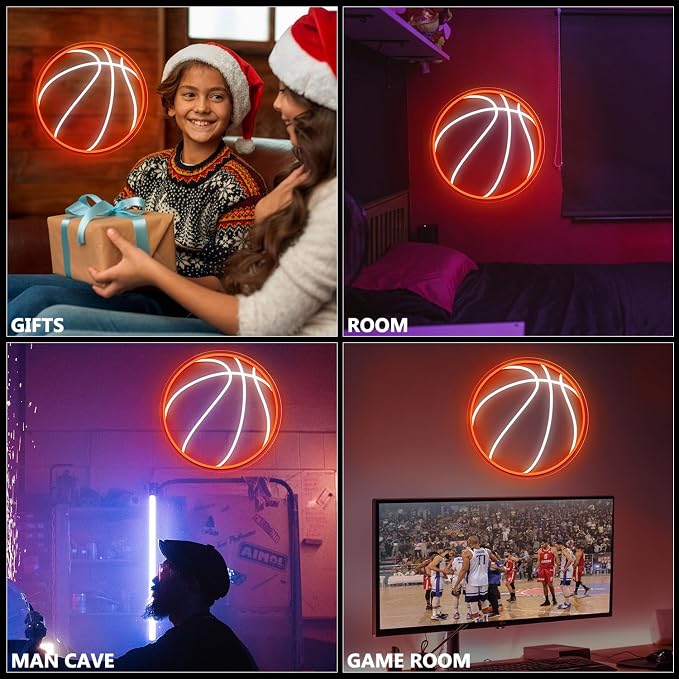 Basketball Neon Sign, 12.6×12.6 Inch Basketball Led Neon Light, Dimmable LED Neon Signs for Wall Decor, Powered by USB Wall Decor Aesthetic, Sports Neon Signs for Room Bedroom Shop Decor - Image 7