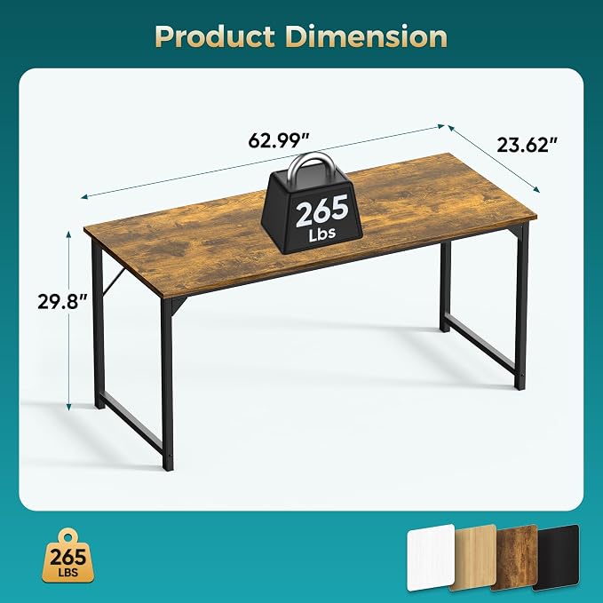 OLIXIS 63 Inch Computer Office Desk for Small Spaces, Writing Gaming Work Desk Modern Study Table with Storage Bag & Headphone Hook Home Bedroom, Rustic Brown - Image 3