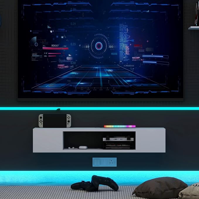 GHC Floating TV Stand, Wall Mounted Entertainment Center and Cabinet Shelf, Media Console for DVD Player, Space-Saving Under TV Shelf for Bedroom, Living Room (White) - Image 7