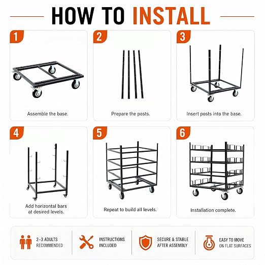 12 Posts Stanchion Cart, Crowd Control Stanchion Cart, Easy to Assemble, Horizontal Padded Storage Locking Wheels for Safety with 4 Tie-Down Straps, 32 x 32 x 42 in - Image 6