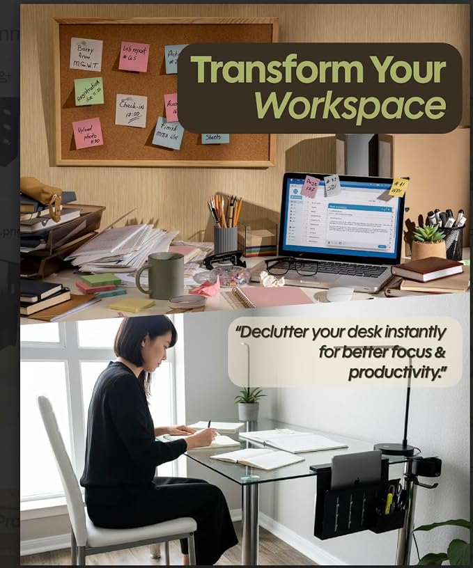 Desk Side Storage Organizer Clamp On – Side Desk Organizer Kit with Cup Holder, Magnetic Cable Organizer & Accessory Magnet, Hanging Desk Organizer for Home Office & Standing Desk - Image 9
