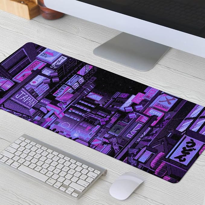Dark Purple Japanese Anime Retro Vaporwave Mouse Mat Computer Lap Desk Anime Mouse Pad Kawaii Large Gaming Pad for Keyboard QDH - Image 3