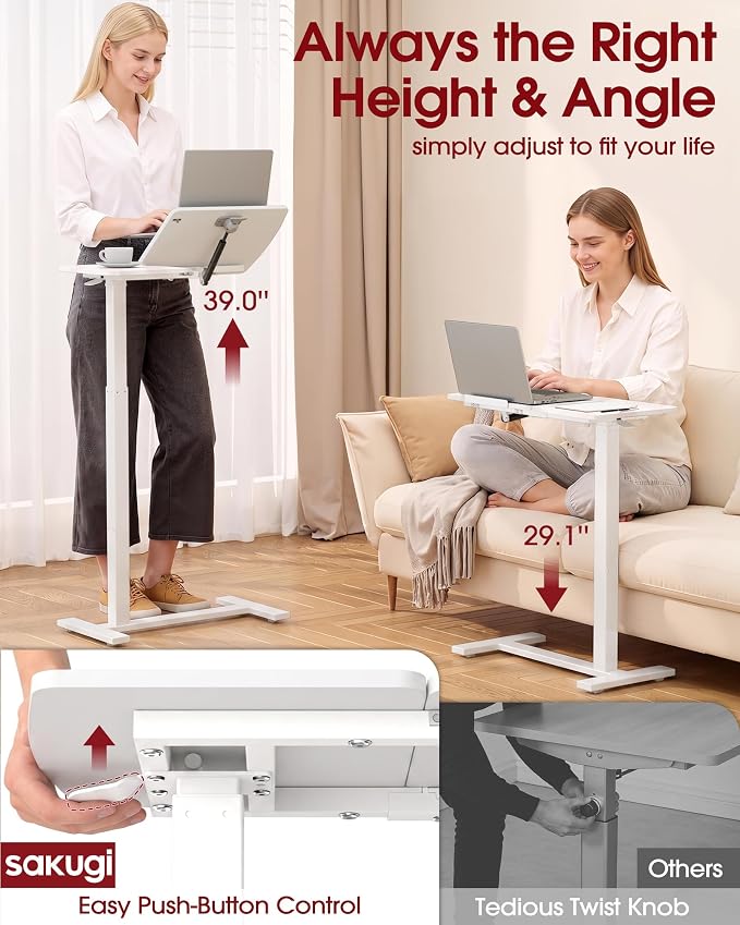 Sakugi Overbed Bedside Table with Wheels, Right-Side Tilt Top, Laptop Desk - Image 4