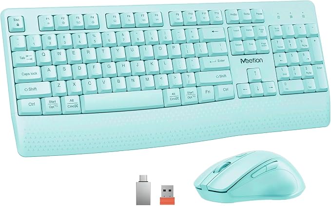 MEETION Wireless Keyboard and Mouse Combo, Full-Size with Wrist Rest, Blue by MEETION
