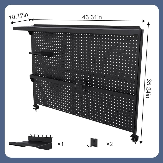 Majnesvon Clamp On Pegboard-Metal Office Pegboard Organizer with Monitor Stand, Peg Board Gaming for Desk with Hooks & Movable Partition, Office Storage Shelf for Workstation Setup (Black 43x35 Inch) - Image 2