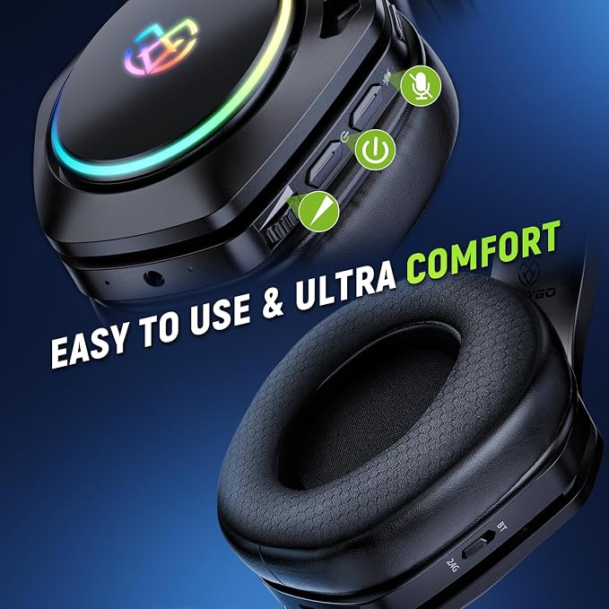 Tatybo Wireless Gaming Headset for PS5 PC, Dual Mode, Low Latency, Black - Image 5