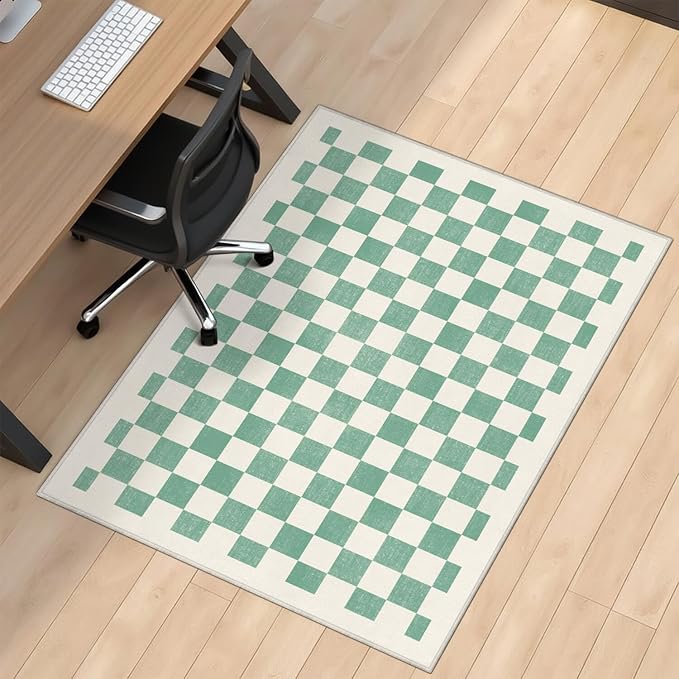 Office Chair Mat for Carpet Hardwood Tile Floor,36"x48" Computer Chair Mat for Rolling Chairs Carpet, Under Desk Non Slip Gaming Rug, Low-Pile Rubber Backing Large Protector Mat,Boho Green Checkered by Unknown