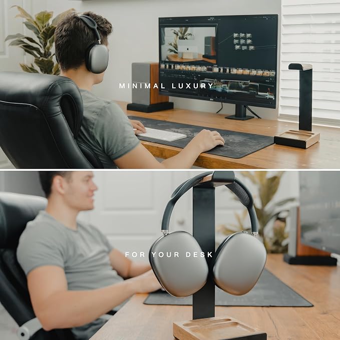 COREMINDED Universal Headphone Stand for Desk, Oak Wood Headset Holder | Fits All Headphones incl AirPods Max, Heavy Duty Solid Wood, Sturdy & Stable, Gaming Headset Organizer, Gift Ready Box - Image 3