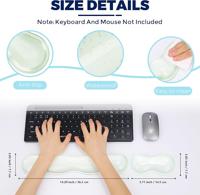 Gel Wrist Rest for Keyboard and Mouse, Wrist Rest for Keyboard, Mouse Wrist Support, Pain Relief, Cool Touch, Non-Skid, Mouse Wrist pad - Image 4