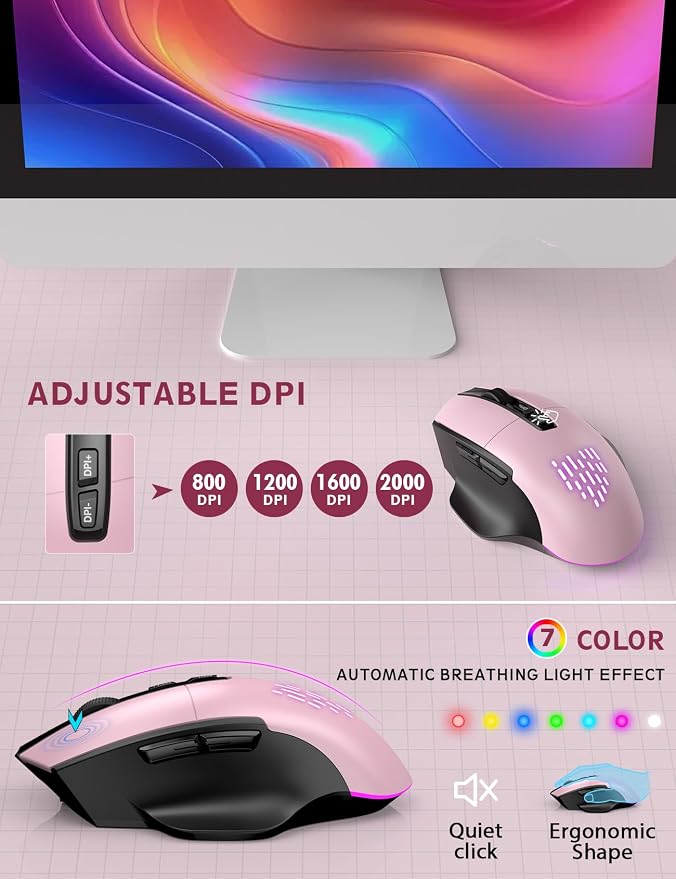 SABLUTE Wireless Keyboard and Mouse Combo, Backlit Scissor Keys, Wrist Rest - Image 4