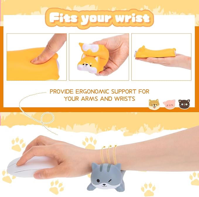 Lincia 3 Pcs Cute Mouse Wrist Rest, Animal Design Keyboard Support Pad | Cushion Reduces Wrist Strain, Cat Pig Dog Designs for Laptop Desk Office, Ergonomic Arm Rest for Computer Gaming Use - Image 6