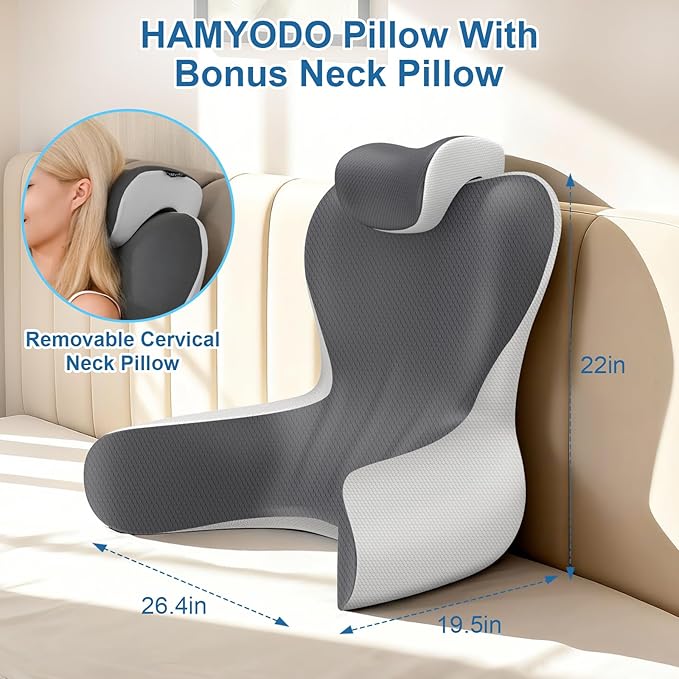 22" XL Reading Pillow Sitting in Bed,Back Support & Armrests(Grey&DarkGrey) | OEKO-TEX,Back Rest & Lumbar Support Pillows, Bed Rest Chair Cushion,Reclining,Gaming,Work,Resting,Watching TV - Image 5