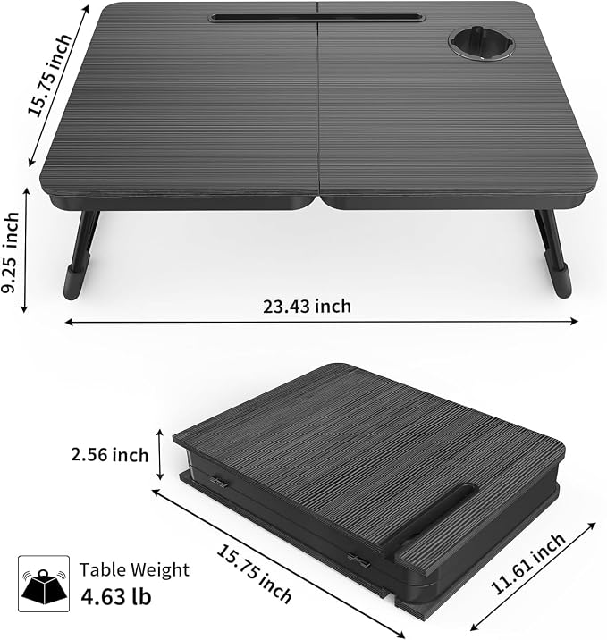 BUYIFY 23.4" Foldable Lap Desk Bed Table with Cup Holder Tray Charcoal - Image 2