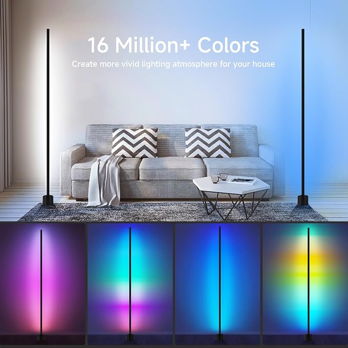 RGB Corner Floor Lamp, 16 Million Colors LED Ambient Light with Music Sync, App and Remote Control, Color Changing Standing Lamp for Gaming Room, Bedroom and Living Room - Image 4