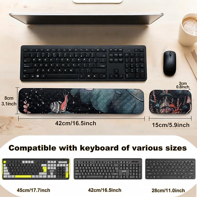 Keyboard Wrist Rest Mouse Wrist Support, Memory Foam Wrist Rest Pad for Computer Laptop, Ergonomic Wrist Cushion Support for Typing Pain Relief, Gaming Home Office, Snail - Image 3
