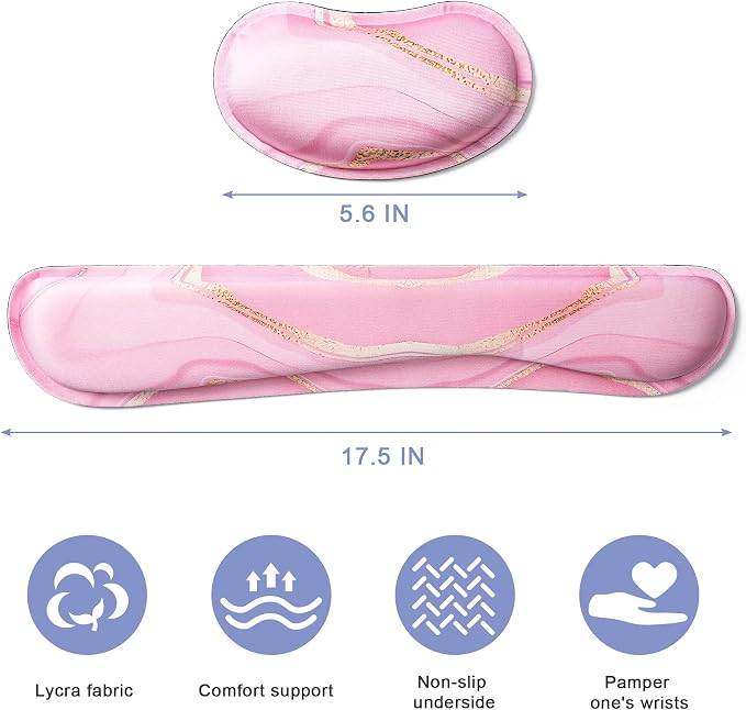 Keyboard Wrist Rest,Ergonomic Wrist Support for Keyboard,Pink Marble | Computer Wrist Rest,Superfine Fabric and Gel Memory Foam Wrist Pad,Easy Typing&Pain Relief,Suitable for Office,Family - Image 2