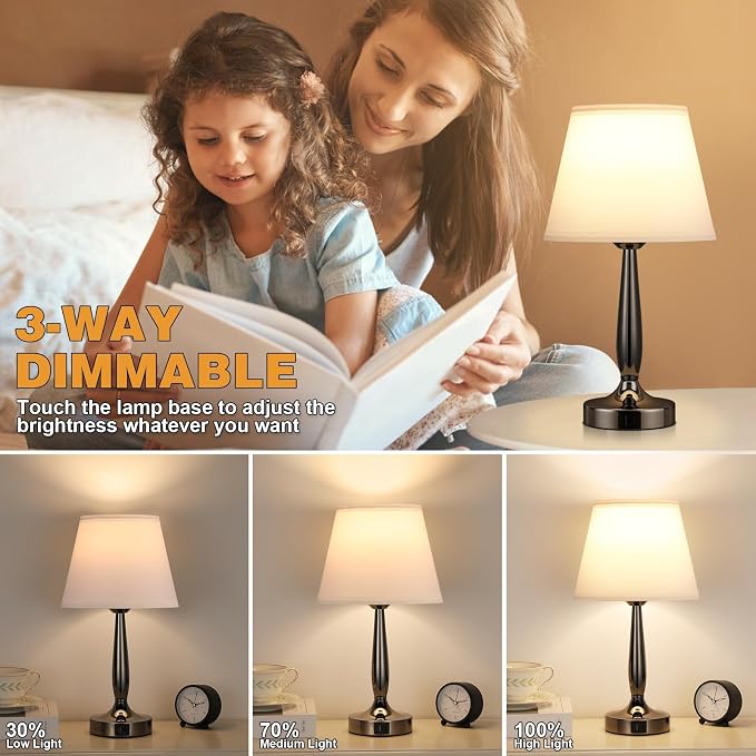 Kakanuo Touch Bedside Lamps for Bedroom Set, Small Touch Table Lamps with 2 USB Charging Ports, 3 Way Dimmable Nightstand Lamps with USB C Port - White (LED Bulb Included) - Image 2