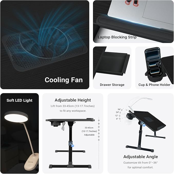 iXTRA Adjustable Laptop Lap Desk with Cooling Fan USB Light for Adults - Image 2