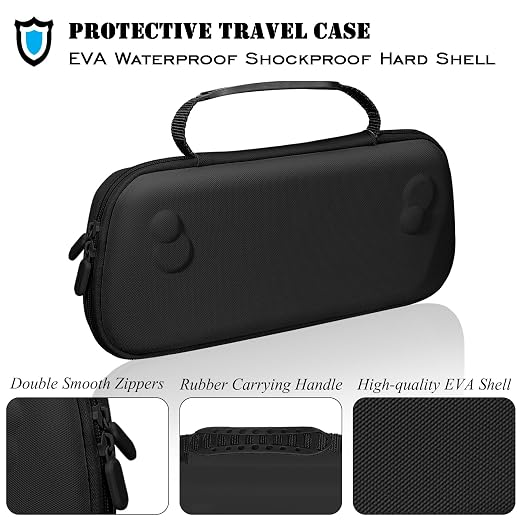 ADVcer Rog Ally X Handheld Case, EVA Waterproof Hard Shell Protective Travel Case with Inner Collapsible Game Console Stand, Velvet Soft Lining, Double Zippers, Carrying Handle for Rog Ally X (Black) - Image 4