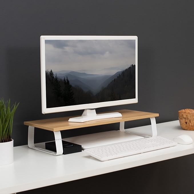 VIVO 24 inch Monitor Stand, Wood and Steel Desktop Riser, Screen, Keyboard, Laptop, Small TV, Ergonomic Desk and Tabletop Organizer, Light Wood, STAND-V000WM - Image 2