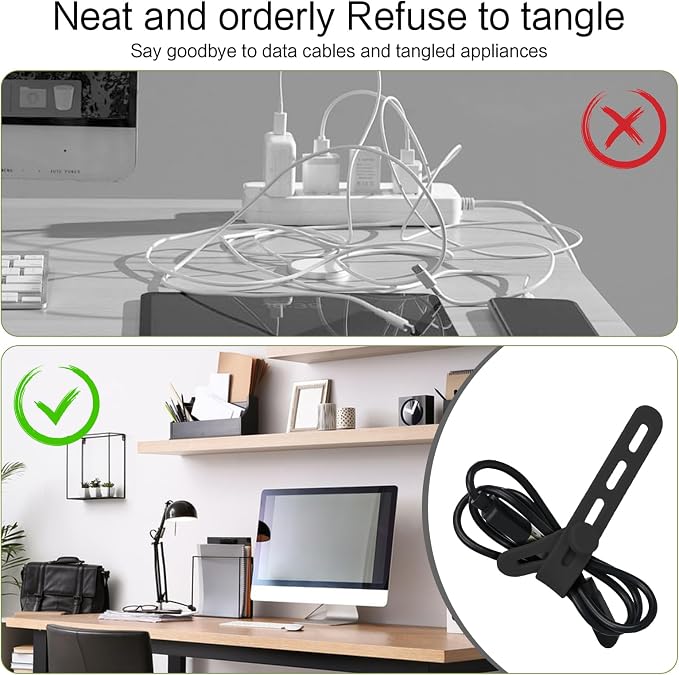 Donruby 24Pcs Silicone Cable Ties, Reusable Cord Organizer Straps, 2 Colors - Image 7