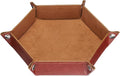HARFINGTON PU Leather Dice Tray Unisex Valet Tray Folding Hexagon Tray Portable Entryway Table Nightstand Bedside Desk Holder for Key Wallet Watch Coin Jewelry, Brown by HARFINGTON