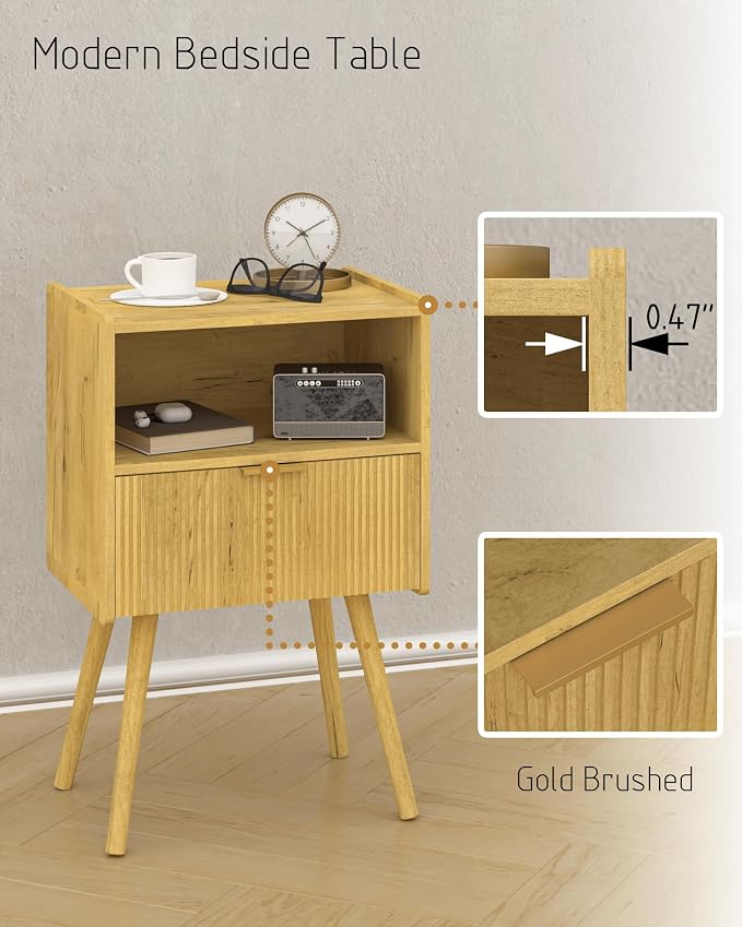 JOONEE Nightstand,Modern Bedside Table with Storage Drawer and Open Wood Shelf, for Living Room, Bedroom and Small Spaces, Accent Night Stand with Solid Wood Legs, Easy Assembly,Vintage Yellow Oak - Image 4