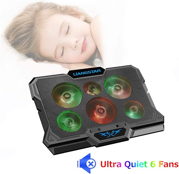 Laptop Cooling Pad, Laptop Cooler with 6 Quiet Fans RGB 7 Color Light for 15.6-17 Inch Laptop Cooling Fan Stand, Portable Slim USB Powered Gaming Laptop Cooling Pad, Switch Control Fan Speed(Black) - Image 2