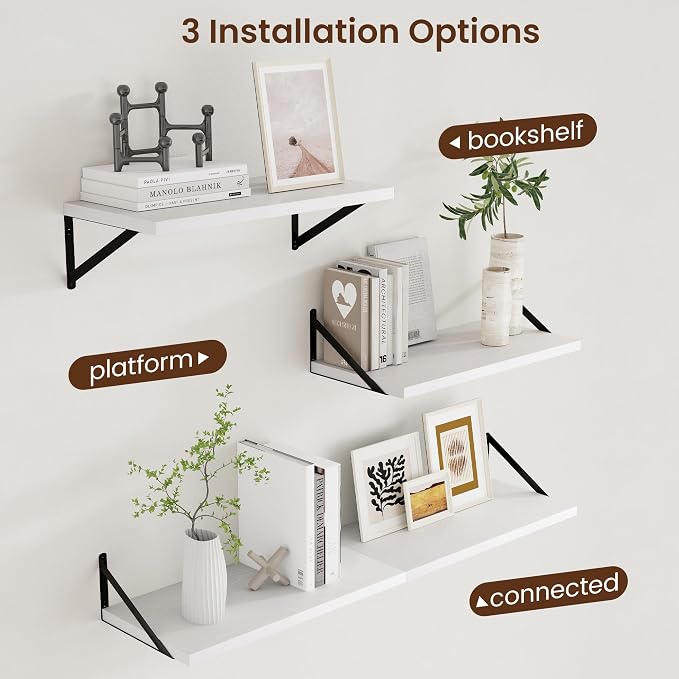 Axeman Floating Shelves for Wall White - 24 Inch Wide x 12 Inch Deep Wall Shelves Set of 2 - White Deep Wood Floating Shelves for Living Room Bedroom Laundry Room - Image 4