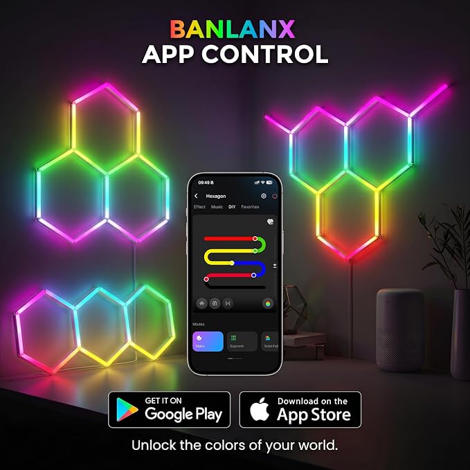 RGB Hexagon Garage Lights 3 Hex, Duplex Signal RGB Led Hexagon Lights with Music Sync Mode, Easy Setup RGB Ceiling Lights for Garage, Gym, Gaming Room, Studio, Party, Bar - Image 7