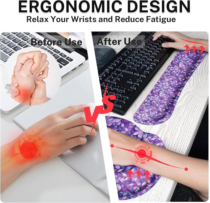 Britimes Ergonomic Mouse Pad Set with Wrist Rest, Purple Leaves - Image 5