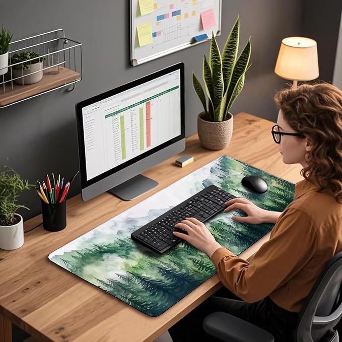 Misty Forest Mountain Gaming Mouse Pad Desk Mat 31.5"x15.7" | Extended Mousepad, Non-Slip Rubber Base , Stitched Edges, for Computer/Laptop/Office/Home - Image 2