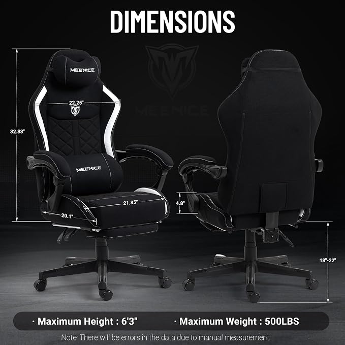 Big and Tall Gaming Chair Fabric with Footrest, Massage Lumbar for Adults | Ergonomic High Back Gamer Chair with Pocket Spring Cusion, Wide Video Game Chair Comfy for Big Guys 400LBS Home Office Black - Image 3