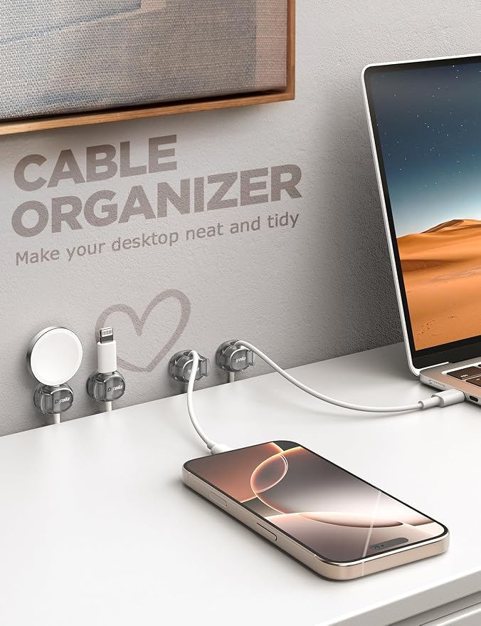 12Pack Cable Clips - Chfeila Latest Dual Spring Cord Organizer with Clasp Lock, [Max Stability] Desk Cable Management, Adhesive Phone Charging Wire Holder for Nightstand/Car/Wall, Office Accessory - Image 6