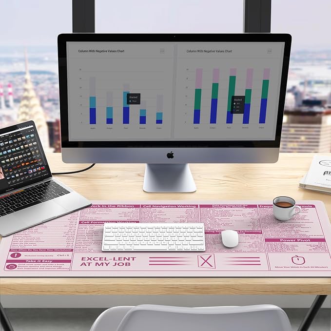 iCasso Excel Cheat Sheet Desk Pad, Pink Excel Shortcuts | Excel Mouse Pad Shortcuts, Excel Shortcuts Cheat Sheet Keyboard Mat, Extended Large XXL Non-Slip mousepad with Stitched Edges - Image 9