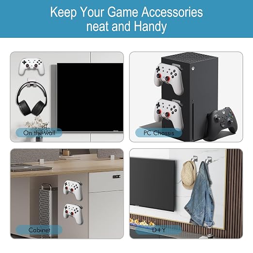 GEVO Controller Holder Wall Mount (2 Pack) - Aluminum Gaming Controller Stand for Xbox Series X S, PS5 PS4 Switch Pro Nintendo and More Controllers, PC Gaming Stuff Accessories with Adhesive (Silver) - Image 3