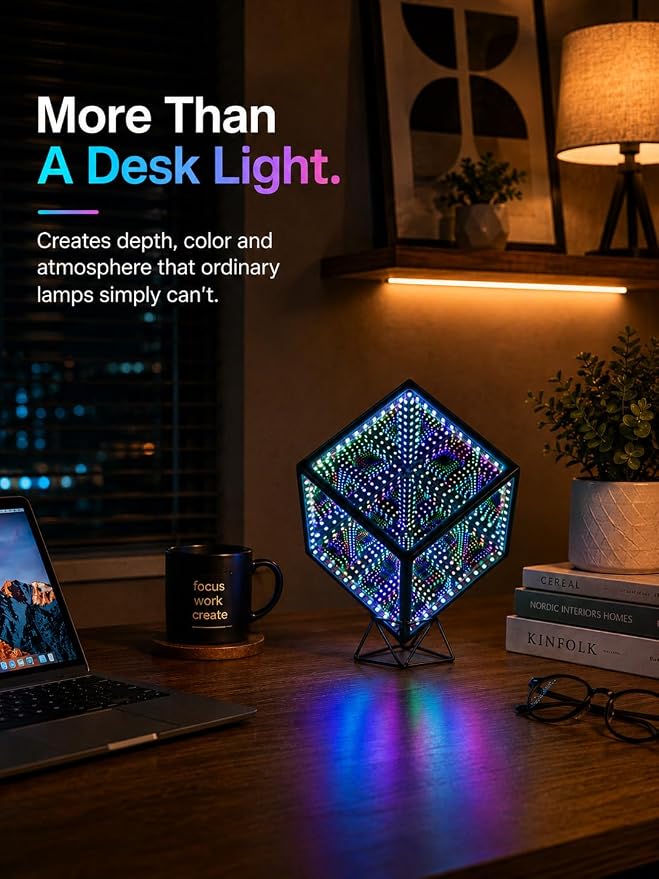 Infinity Mirror Hyper Cube Table Lamp, Desk Art Mood Light - Image 3