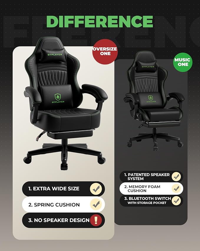 GTPLAYER Gaming Chair, Video Game Chairs with Footrest, PC Gamer Chairs for Adults - Padded High Back Ergonomic Reclining Silla Gamer, Linkage Armrest, Ace Pro, Black Green - Image 4