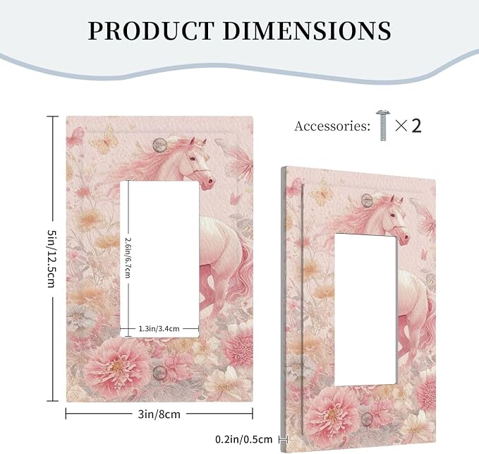 Decorative Outlet Covers Fantastical Pink Horse and Flowers 1 Gang Rocker Light Switch Covers Single Gfci Wall Plate Electrical Receptacle Switchplate Plug Faceplate for Bedroom Decor - Image 5
