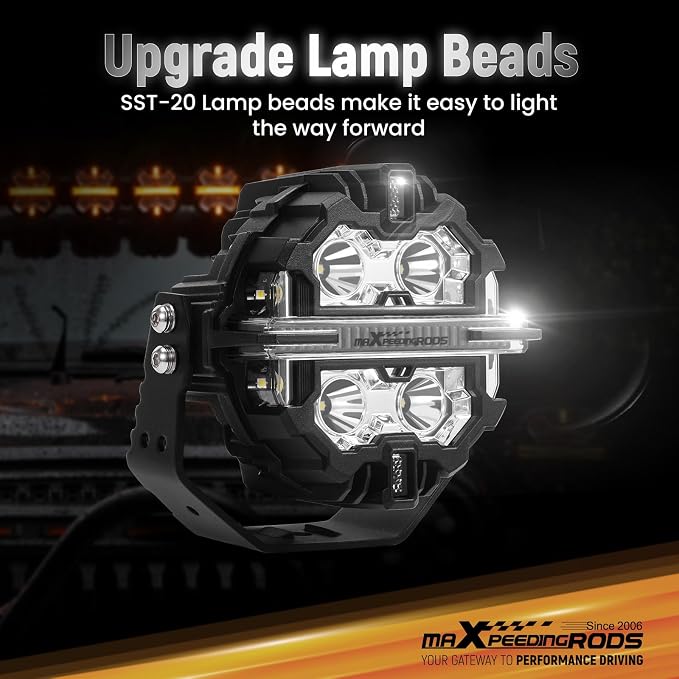 maXpeedingrods 5in 178W LED Off Road Lights w/Amber White DRL Side Shooter - Image 2