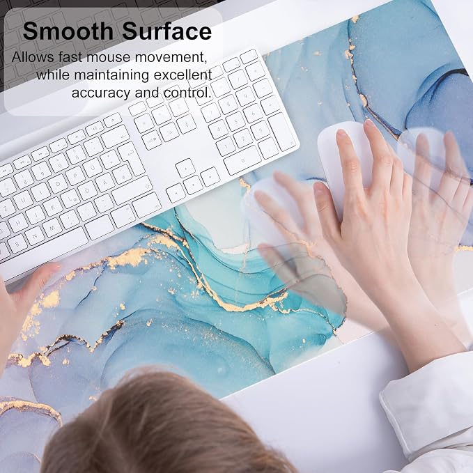 QiyI PU Leather Large Mouse Pad, 31.5" x 11.8", Blue Pink Fluid | Desk Décor Accessories, Extended Size, Waterproof & Easy to Clean, Smooth Surface, Non Slip Desk Organization - Image 4