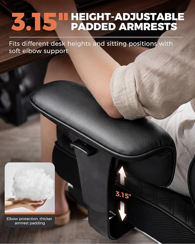 GTPLAYER Big and Tall Office Chair Wide Ergonomic Gaming Chair with Deluxe Embossing Designed Leather with Foot Rest,150°Reclining Adjustable Soft Armrests Pocket Spring Back Support and Pillow - Image 6